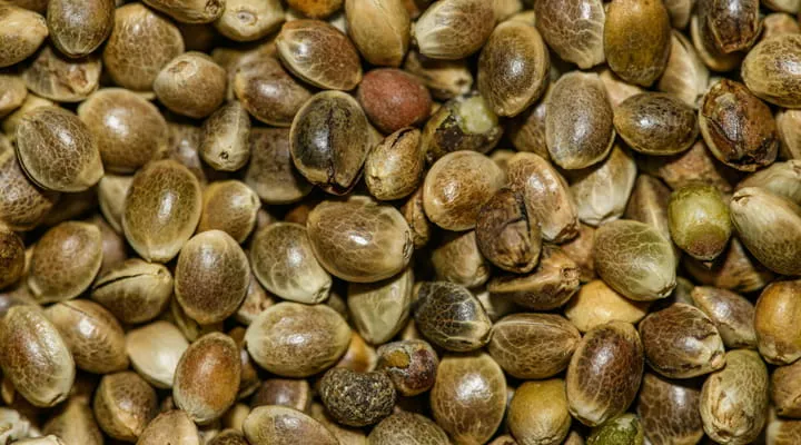 Nahaufnahme vitaler Cannabis-Samen mit gesunder Schale für beste Keimfähigkeit